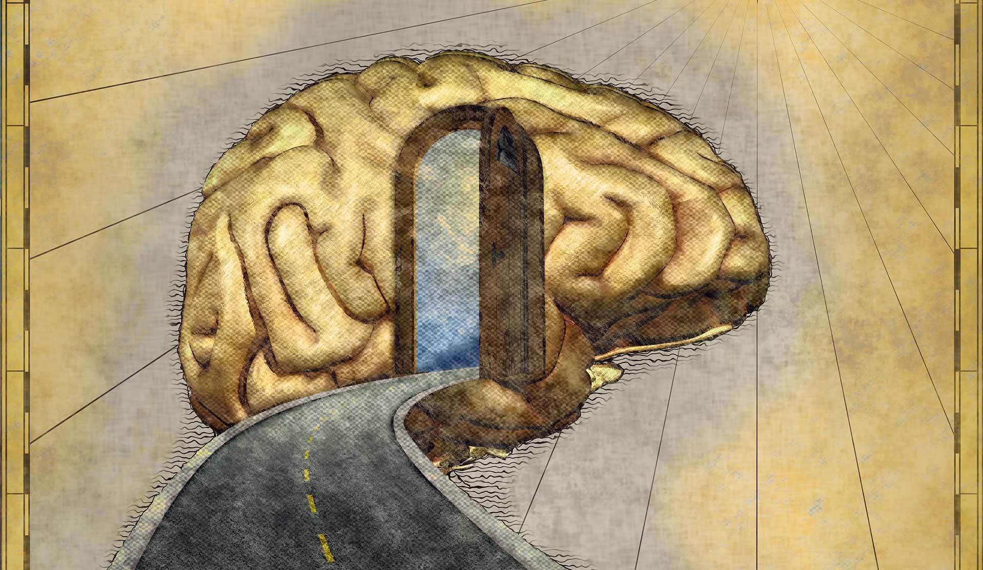 a road passing through a brain image.