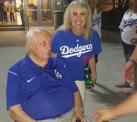 Dr Nancy Irwin and Tommy Lasorda after Dodgers game.