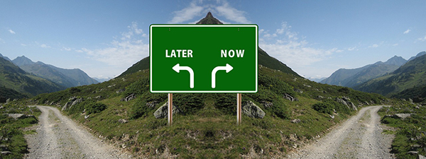 Now and later sign image by Gerd Altmann from Pixabay.